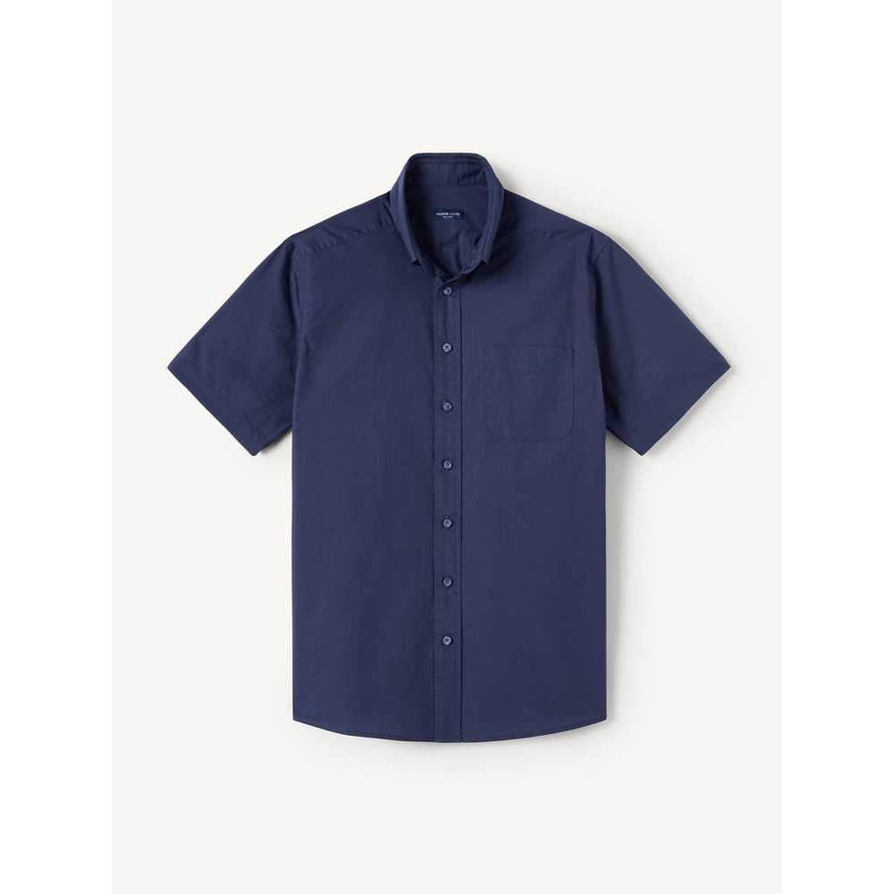 Proper Cloth Troy Navy Washed Poplin Short Sleeve Shirt Medium Extra Slim